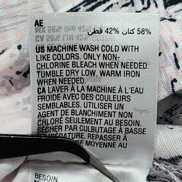 Charter Club Top Womens S Pink Black Toile-Print Linen Blend Roll Tab Sleeves - Picture 9 of 13